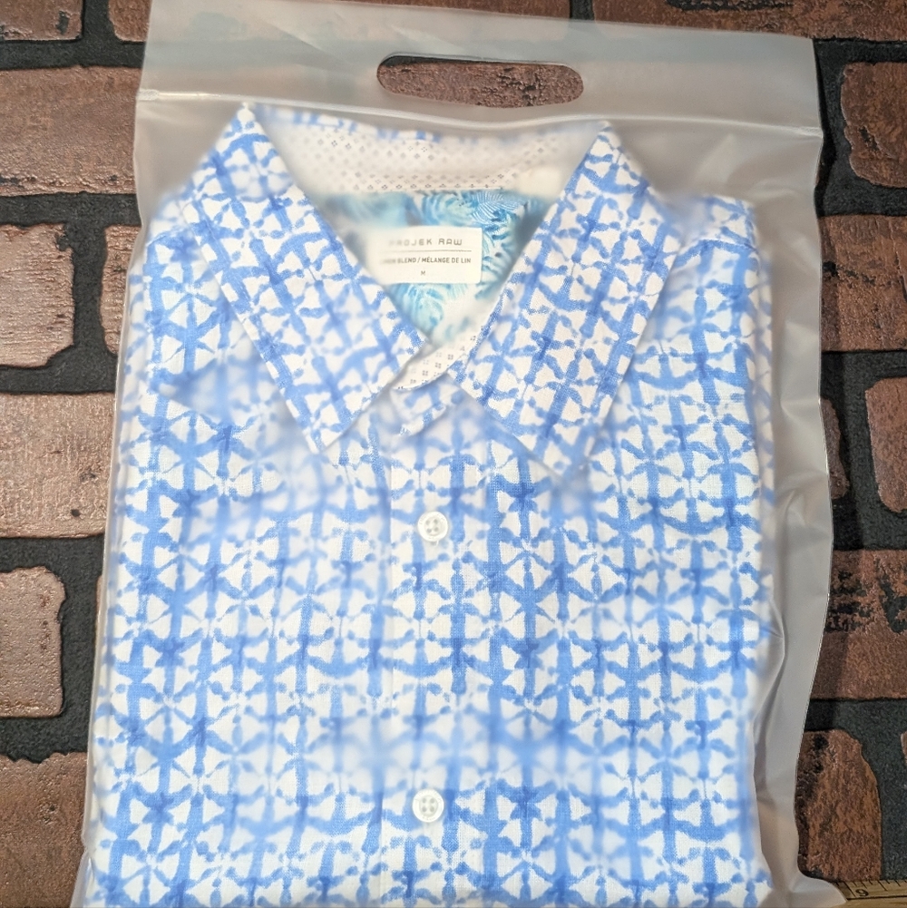 Projek Raw Men's M‎ Linen Blend Short Sleeve Button Up Shirt Lightweight - Picture 12 of 12